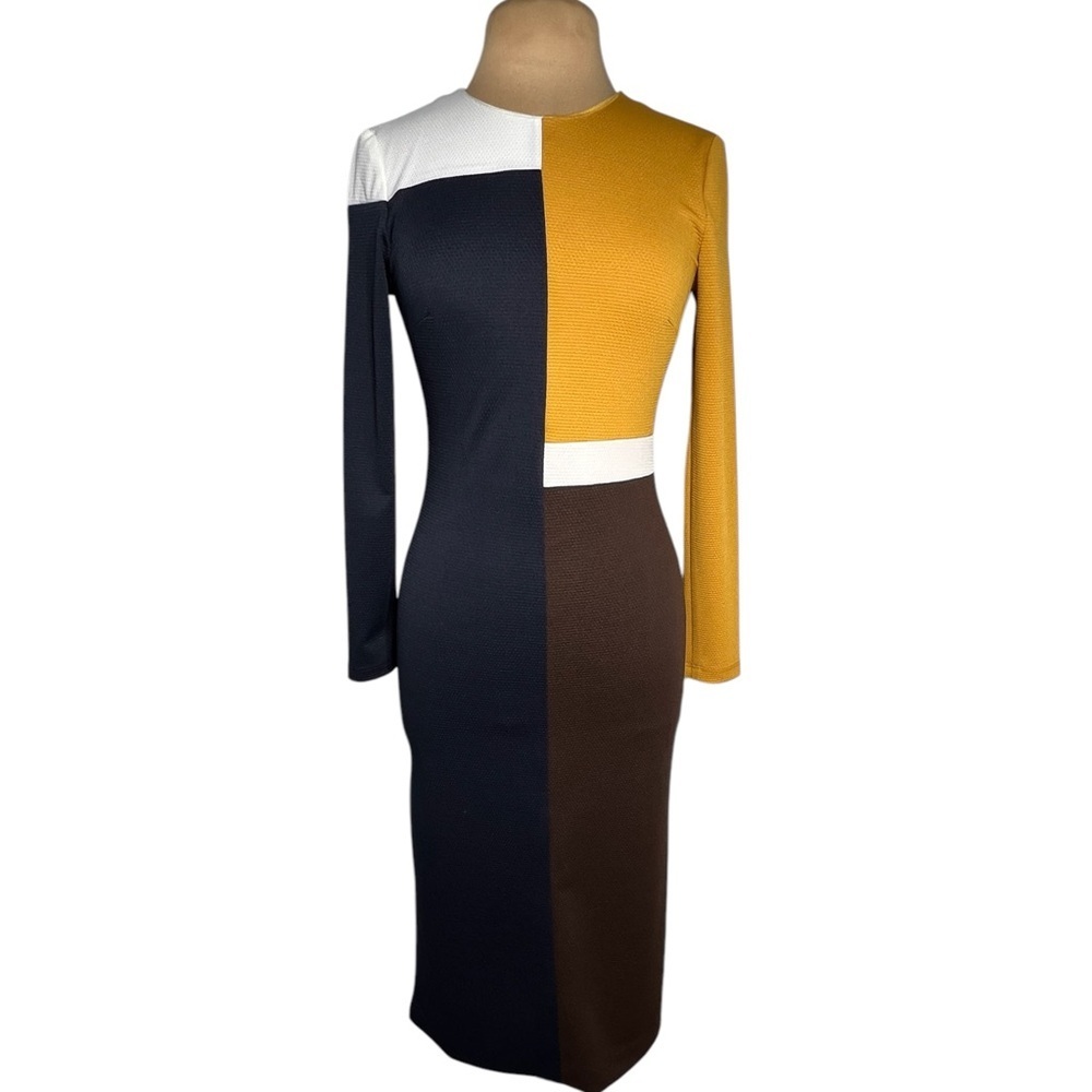 Anthropologie Hutch multicolor color block fitted sheath midi dress Size S - Picture 2 of 9